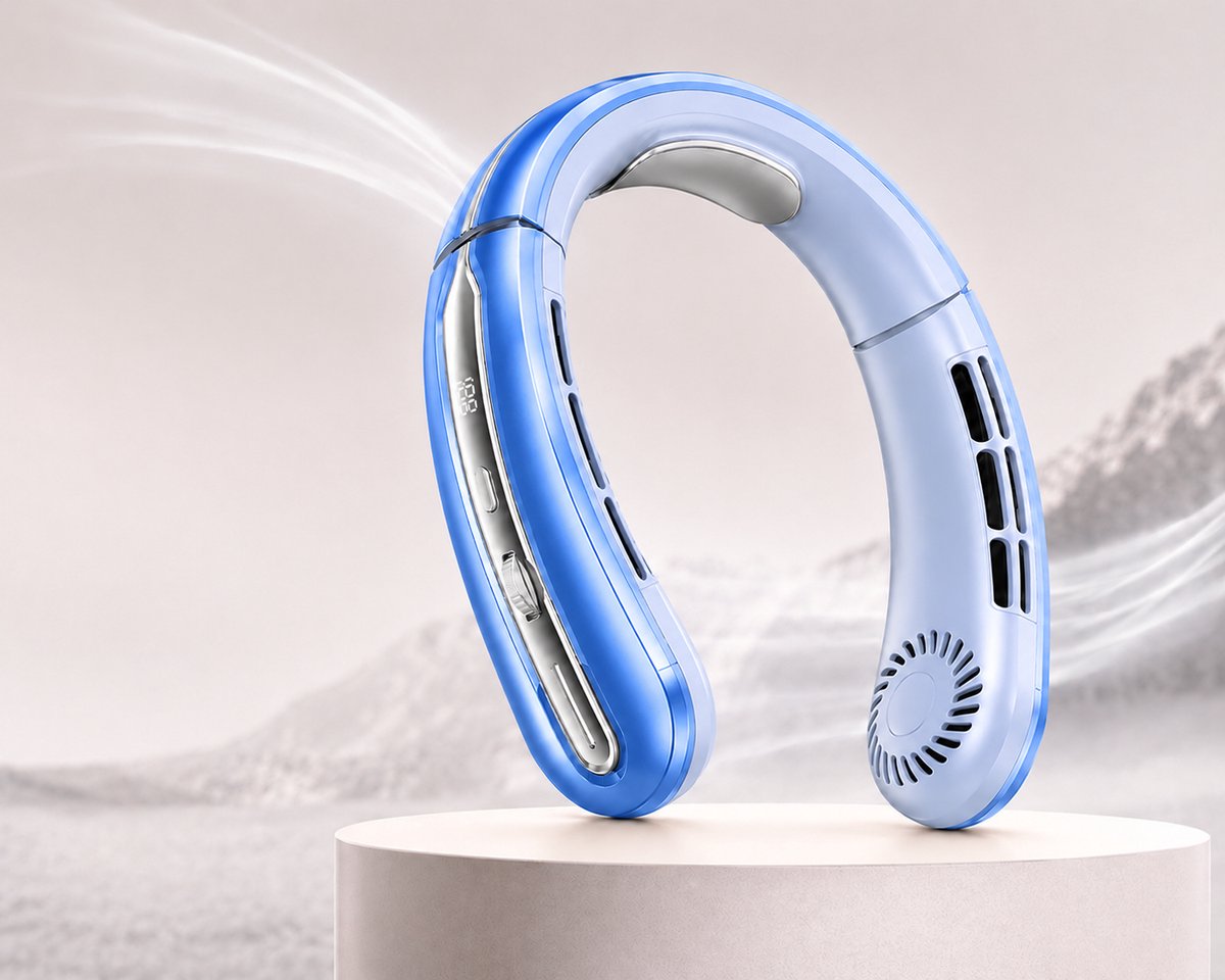Nek Ventilator / Ice Pearl Blue - Draadloos, Verstelbaar & Draagbaar - Hals Ventilator - Nek Ventilator met Koeling - Neck Fan - Gezichtsventilator - Oplaadbaar en Incl. USB