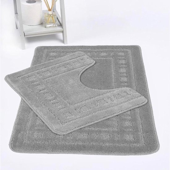 Badmat Voetstukmat - Antislip Tapijt - Badkamer Droog - Super Absorberend - 2-delig Set - Zilver