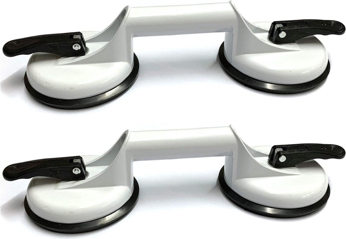 Glazen Zuignappen Set - Vacuüm Lifters - Gladde Oppervlakken Verplaatsen - Dubbele Zuiger Aluminium - 12cm Diameter 100kg - Wit