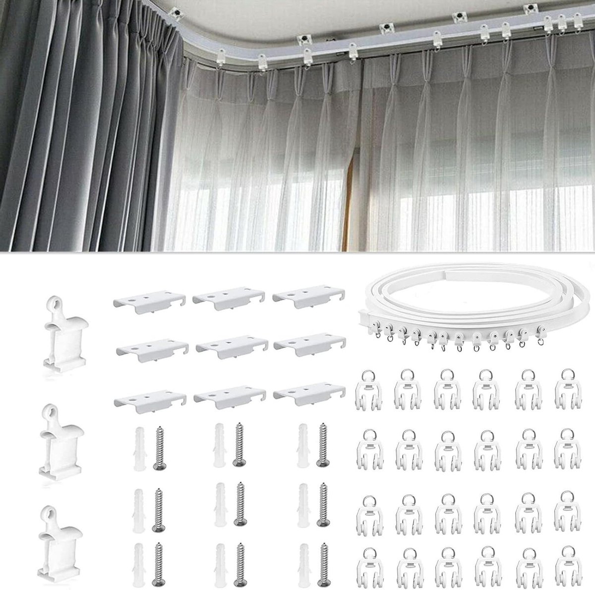 Gordijnrail Flexibel - PVC Rail - Ruimte Verdelen - Buigbaar - 3 meter - Wit