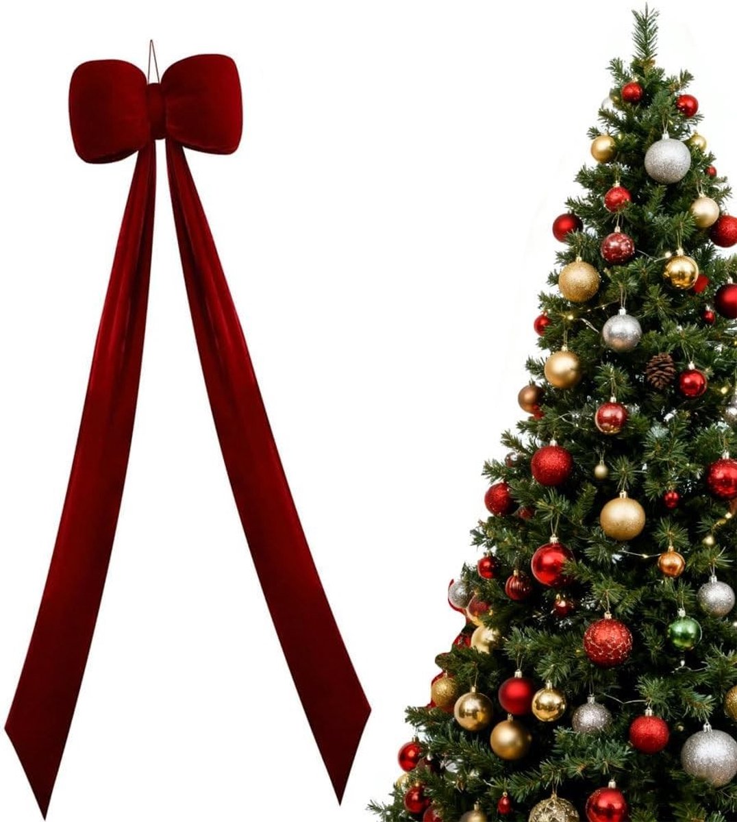 Grote fluwelen pluche strik voor kerstboomdecoratie, ornamenten en feestelijke versiering, 150 cm (bordeauxrood)
