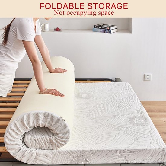 Traagschuim Vloermatras - Japanse Matras Futon - Comfortabel Slapen - Afneembare Jacquard Hoes - 200x200cm - Grijs — afbeelding 2