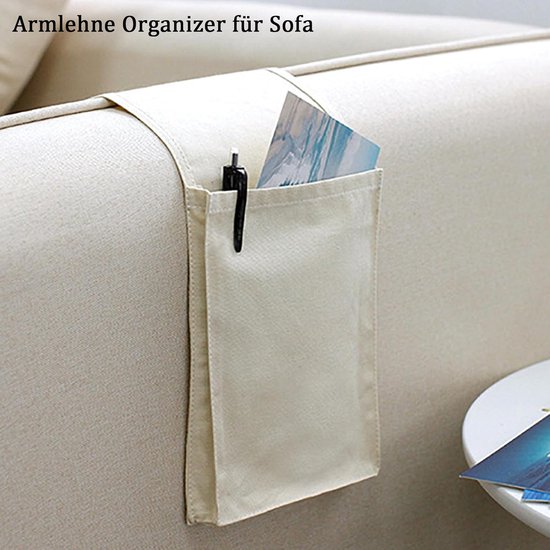 Armleuning-organizer voor bank, stoel, bed, opbergtas, voor het opbergen van afstandsbedieningen, mobiele telefoons en pennen, wit — afbeelding 3