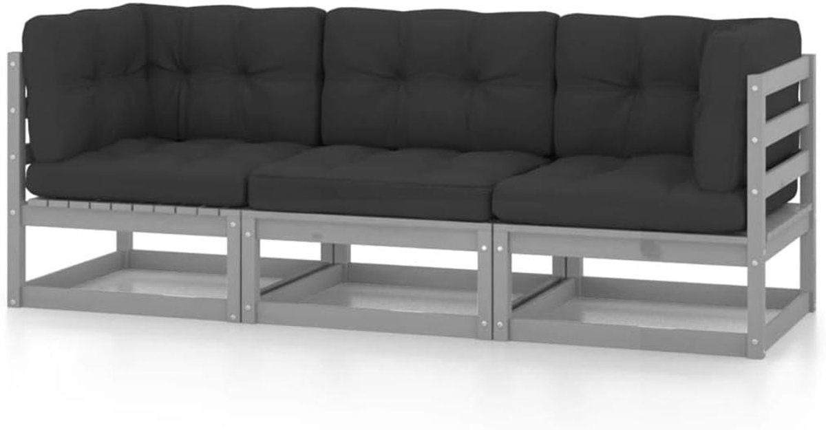 Tuinbank met kussens - Driezits bank - Buiten ontspannen - Massief grenenhout constructie - 70 x 70 x 67 cm