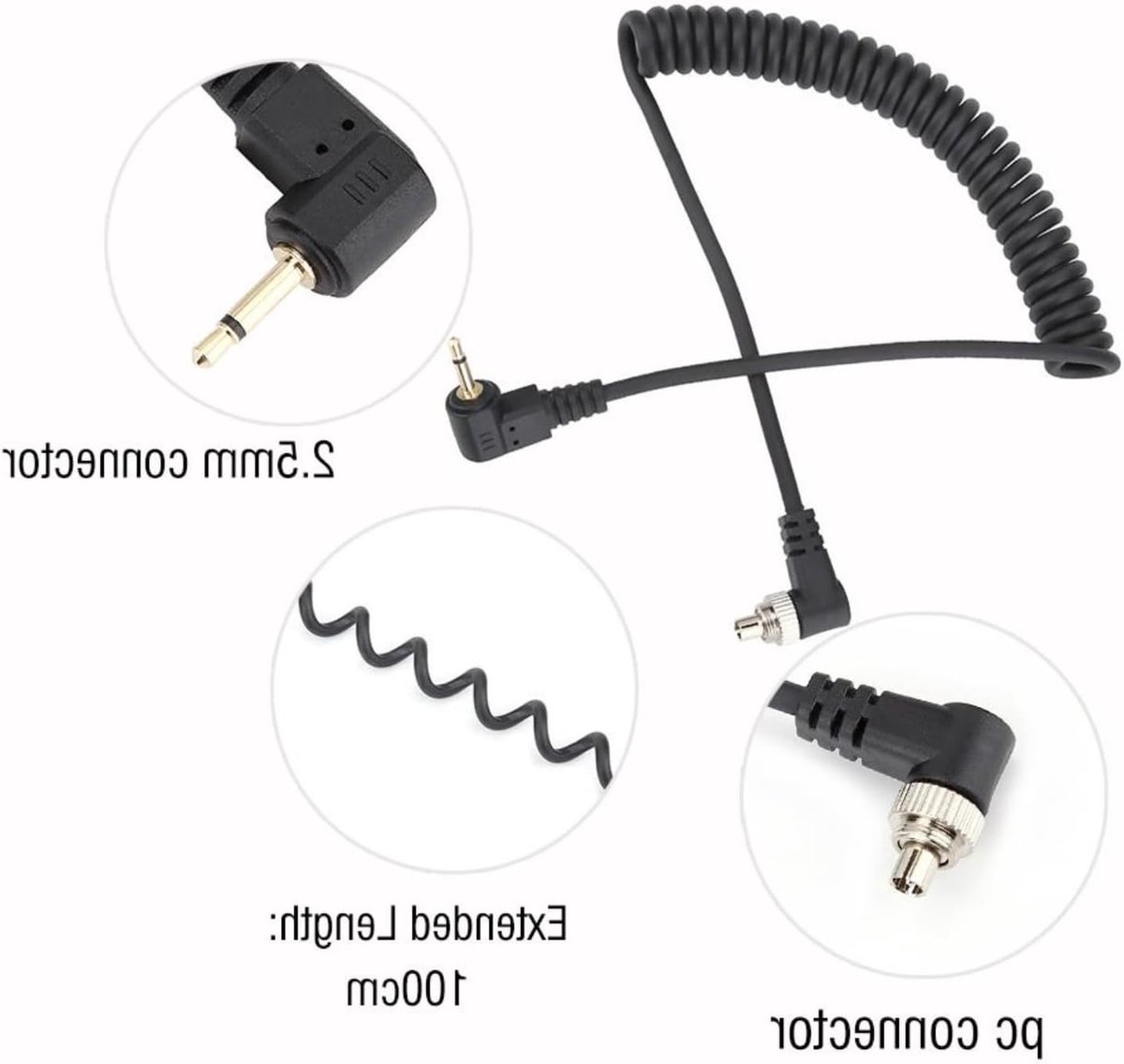 Flash Sync Kabel voor Camera - 2.5mm Mannelijke PC Sync Kabel met Schroef Lock