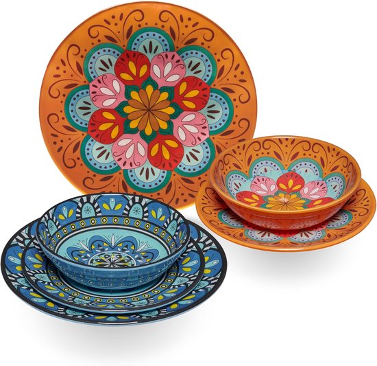 Servies set - Kampeer servies - Outdoor eten - Melamine RVS mokken - 16 delig - Oranje blauw — afbeelding 5
