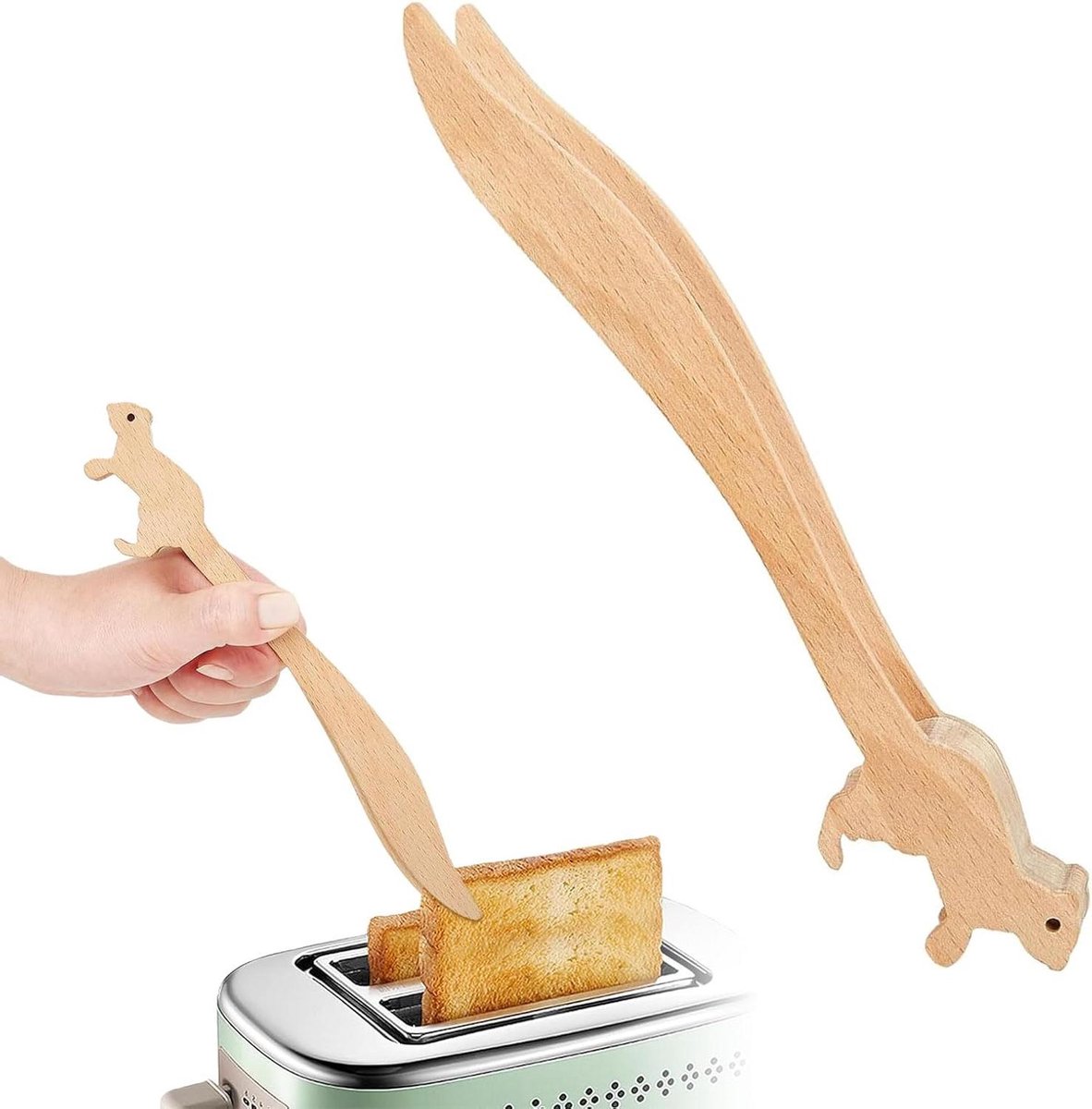 Houten Tang - Keukengereedschap - Toast Serveren - Eekhoorn Vorm - 31 Gram - Geel