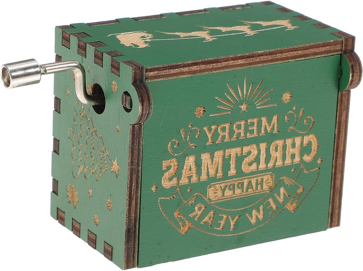 Houten Muziekdoos - Decoratie Ornament - Feestelijke Sfeer - Handmatige Zwengel - 64 cm - Groen