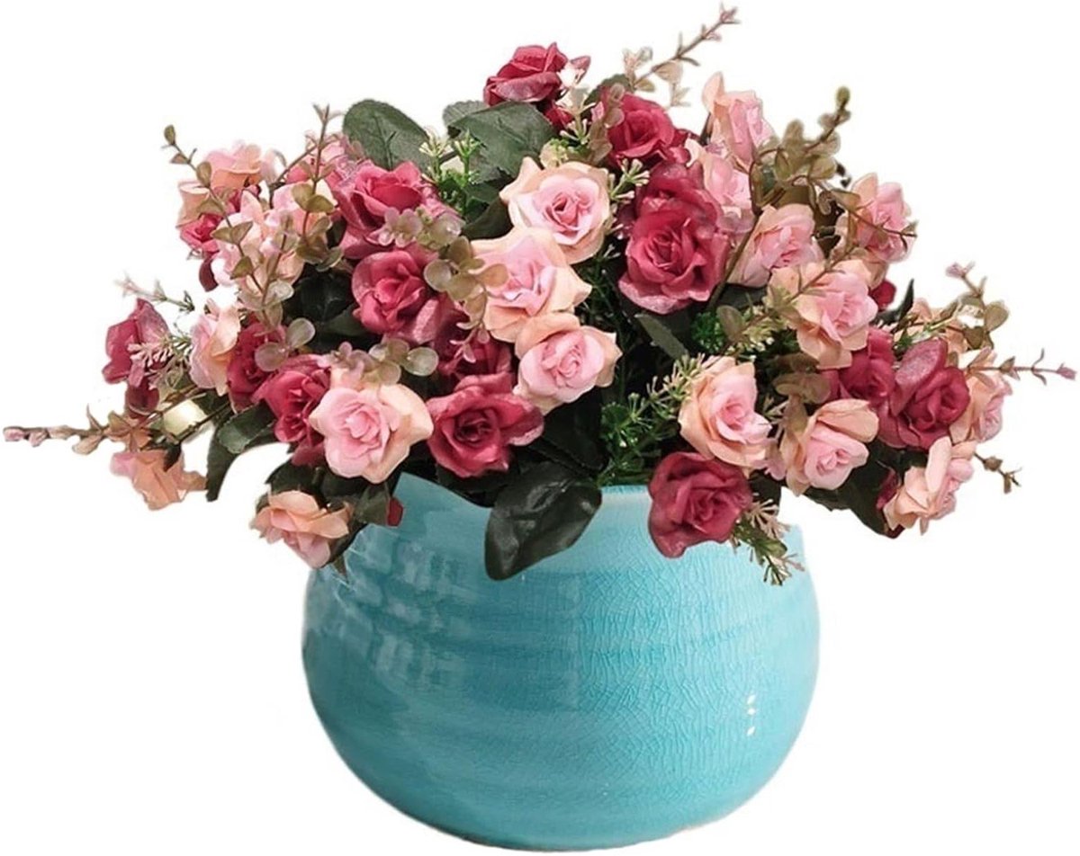 Kunstbloemen met pot - Decoratieve bloemen - Huis decoreren - Onderhoudsvrij - 25 cm hoog 