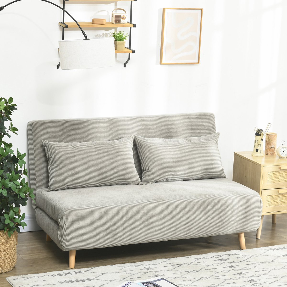 Wishdor Slaapbank 2-Zits - Verstelbare Rugleuning En Uitklapbare Bedfunctie - Modern Ontwerp Voor Woonkamer Of Logeerkamer - Polyester - Grijs - 141 X 90 X 81 Cm