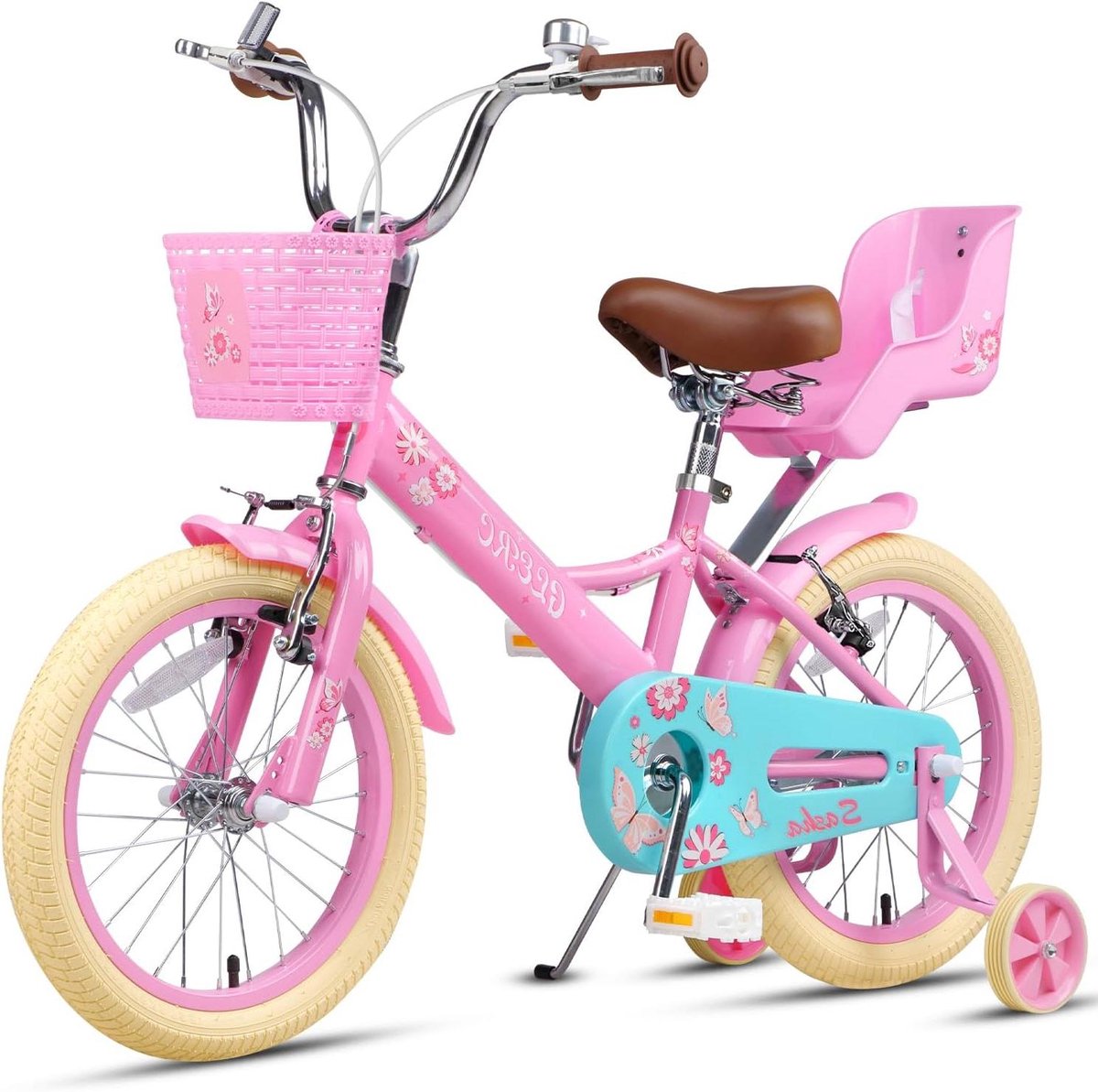 Meisjesfiets - Kinderfiets - Buiten spelen - Inclusief mand en poppenstoel - 16 inch - Roze