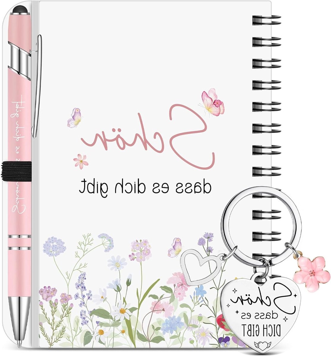3 Bedankgeschenken voor Collega's: Bloemen Spiral Notitieboek, Sleutelhanger en Afscheidsgift voor Vrouwen en Mannen bij Pensionering