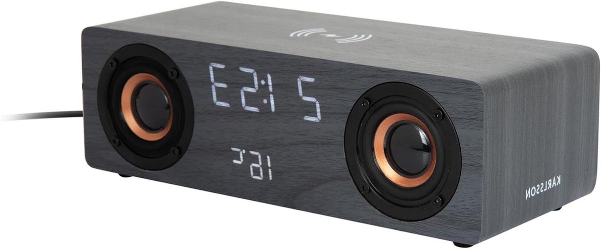 Wekker met speaker - Digitale klok - Muziek luisteren - Geïntegreerde Bluetooth - 25x10.2x8cm - Zwart