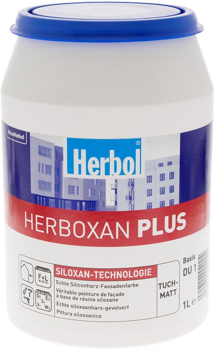 Herbol Herboxan Plus - Hoogwaardige siloxaan dampopen matte gevelverf - 1 L - RAL 9010 Pure White ( gebrokenwit)