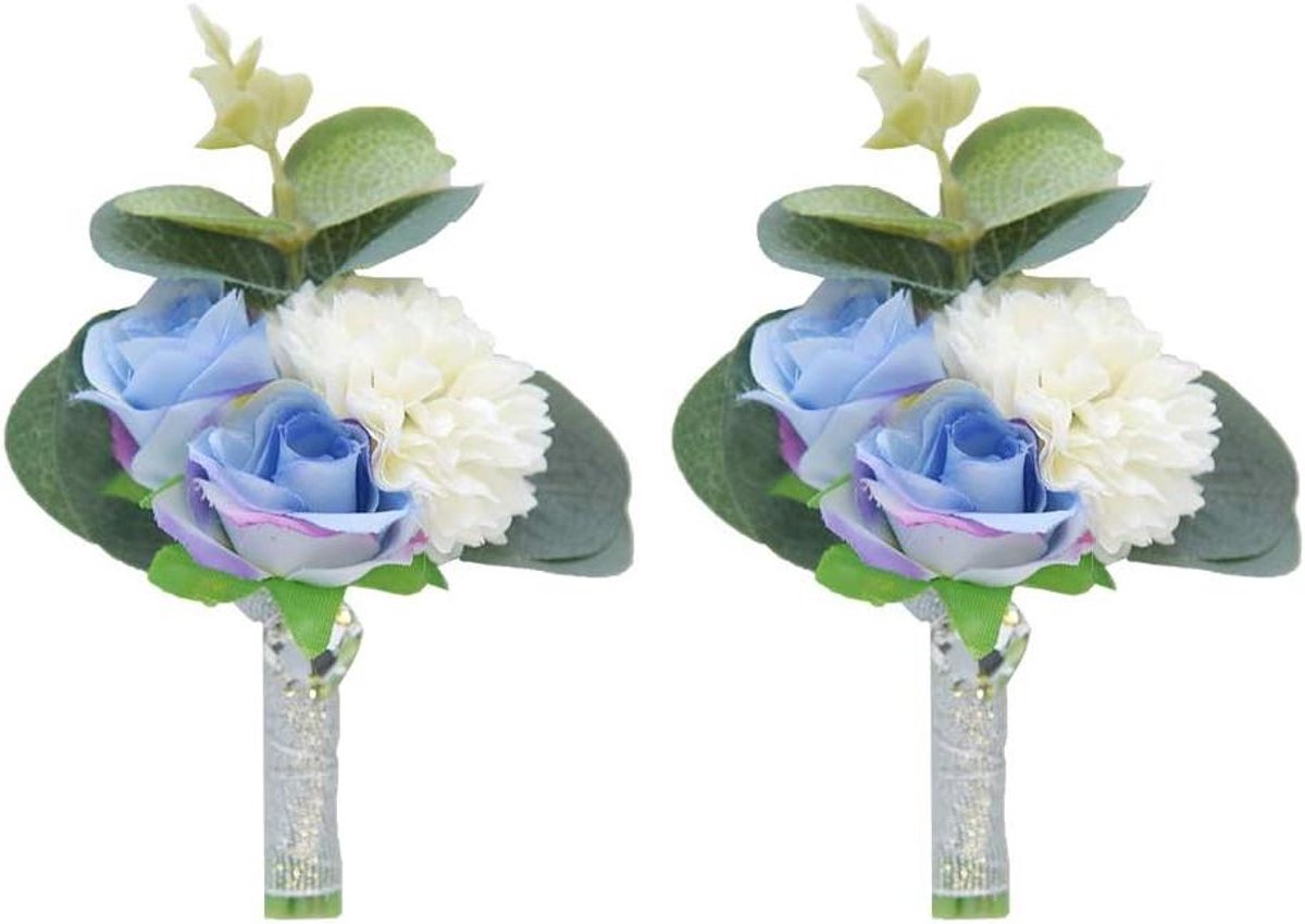 Bruiloft Corsage - Bloem Speld - Feestelijke Decoratie - Handgemaakt Satijn - 10 cm - Blauw