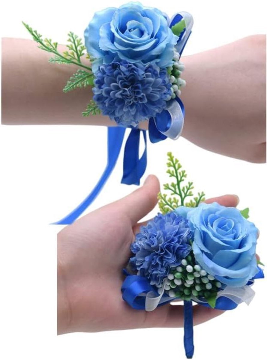 Polskorsetjes en Boutonnieres - Bruiloft Accessoires - Feestelijke Aankleding - Handgemaakt Ontwerp - Set van 2 - Blauw