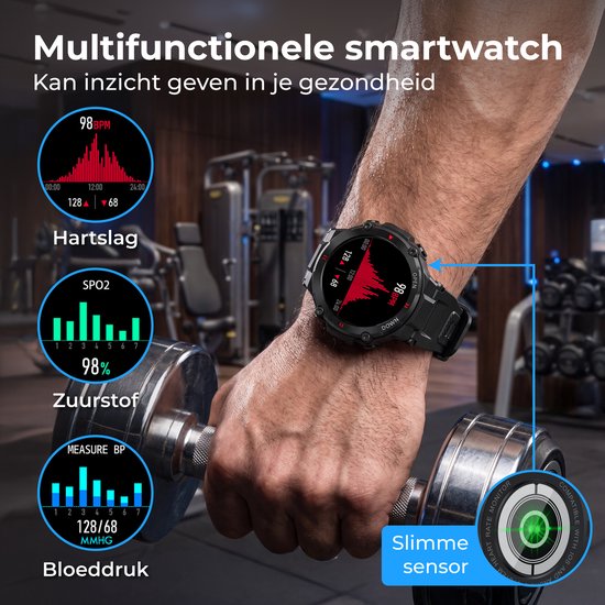 Nuvance Outdoor Smartwatch - 45 mm - IP67 Waterdicht - Bluetooth Smartwatch voor Dames en Heren - Smartwatches - Sporthorloge