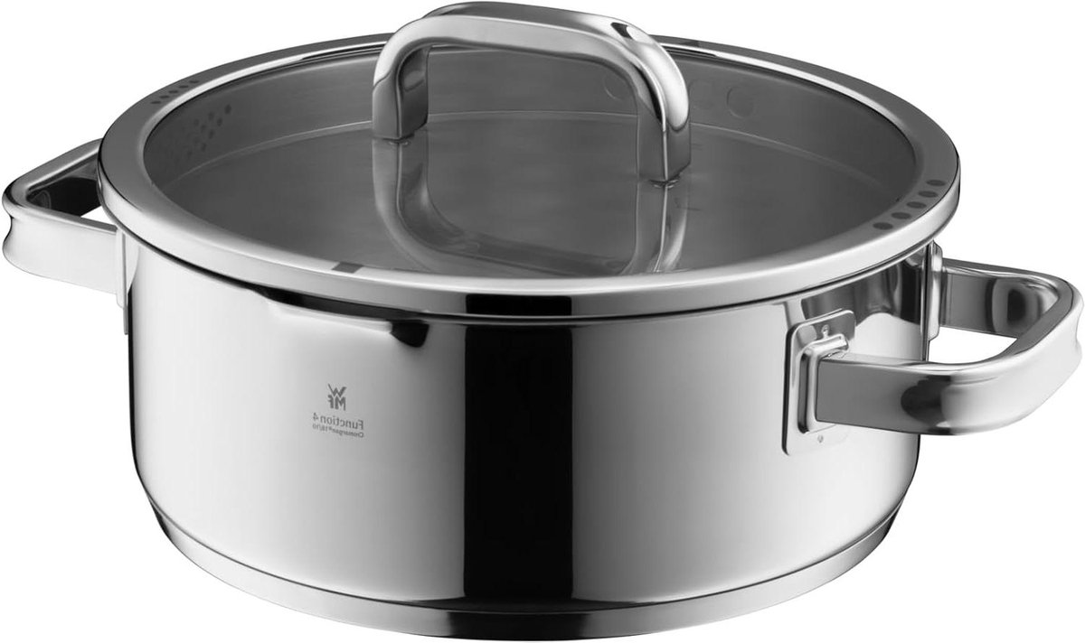 Grote Pan - Kookpan Braadpan - Langzaam Garen - Multifunctioneel Deksel - 24 cm 4.1 Liter - Zilver