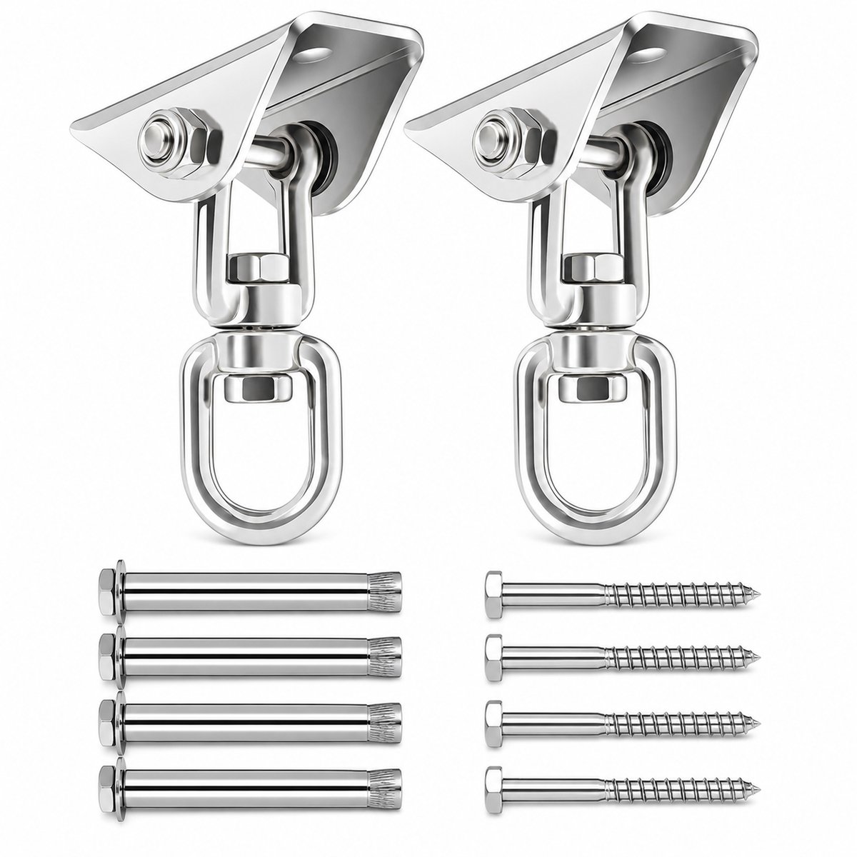 JustValue Schommelhaken Set - 2 Stuks - 360° Roterend - RVS Plafondhaak met Schroeven - Voor Hangstoel - Schommel - Bokszak - 400 kg Draagvermogen - Binnen & Buiten