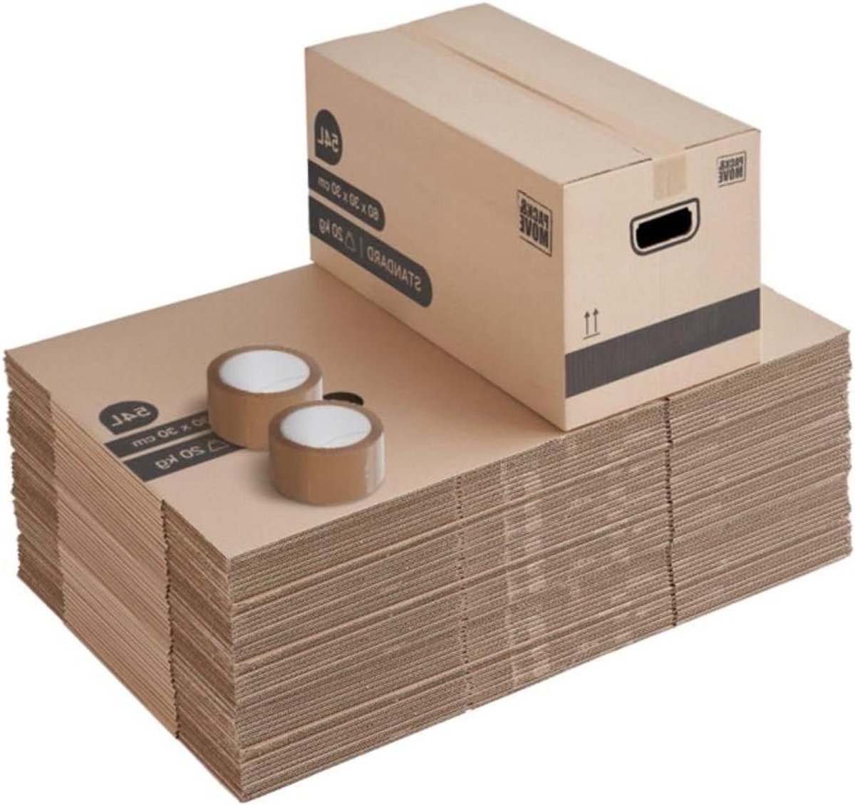Lot de 60 cartons de déménagement 54L - 60x30x30 cm - Made in France - 70% FSC certifé - Pack & Move
