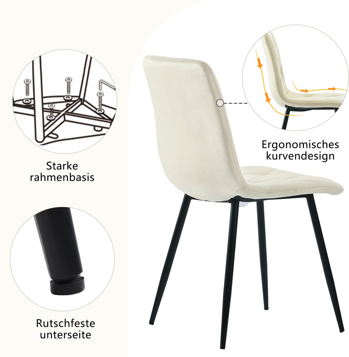 5-delige Eettafelset met Ronde Uitschuifbare Tafel (100-140 cm) en 4 Beige Velours Stoelen - Eetkamer Set - Moderne Eettafel voor 4-6 Personen met Praktische Uitschuiffunctie – foto 8