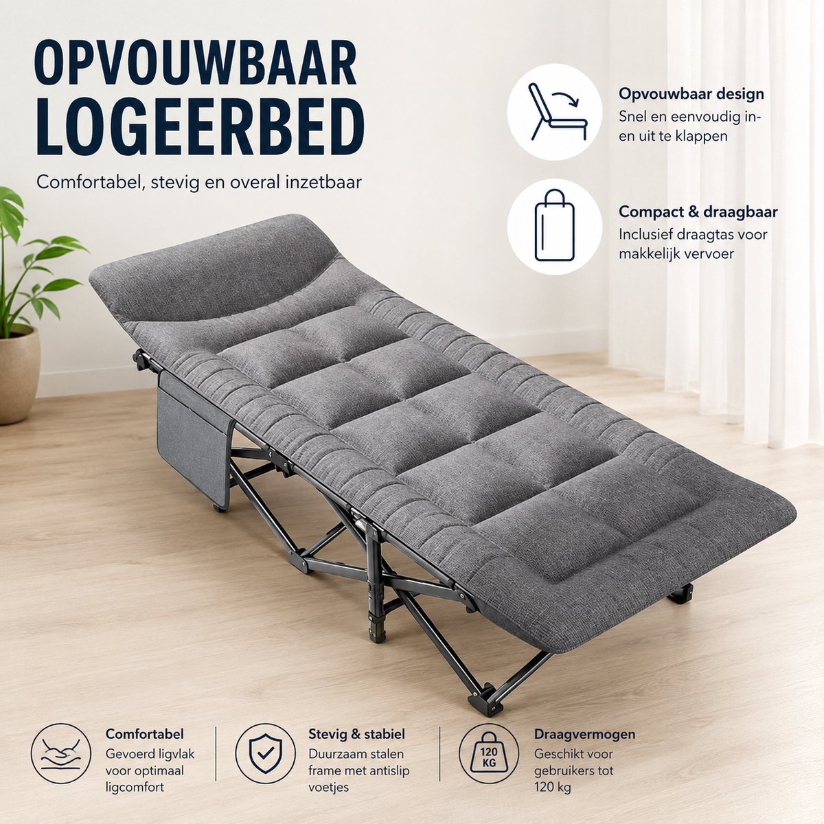 Logeerbed - Campingbed - Festivalbed - Opvouwbaar - Licht en eenvoudig