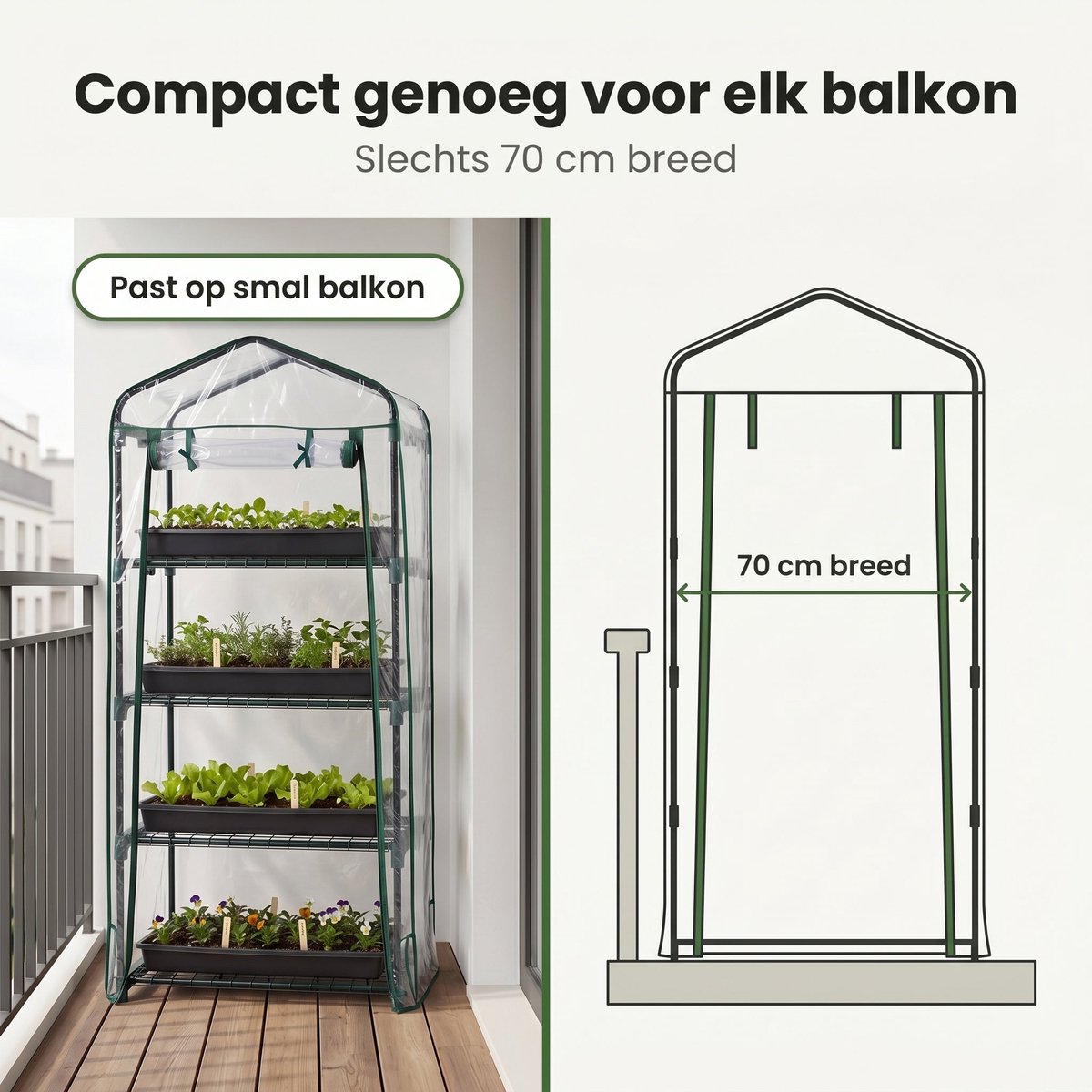 Lomera Broeikas - Kweekkas - 4 Verdiepingen - Foliekas - Serre - Mini Serre - Tuinkas - Plantenkas voor Balkon - Groenten Kweken - Tuin en Terras - Metalen Frame - Bloemenkas - Kruiden Kweken - Kweektent - Moestuin - Zaailingen – foto 7