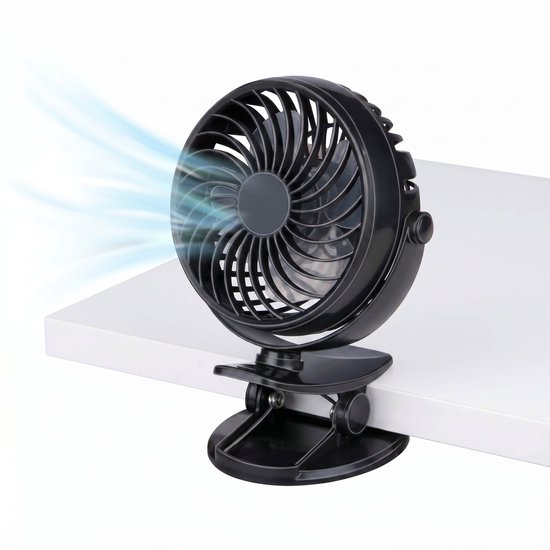 Lomera Mini Ventilator met Clip – Draagbare USB Ventilator 360° Draaibaar, 3 Snelheden, Stil, Oplaadbaar, Voor Bureau & Kinderwagen