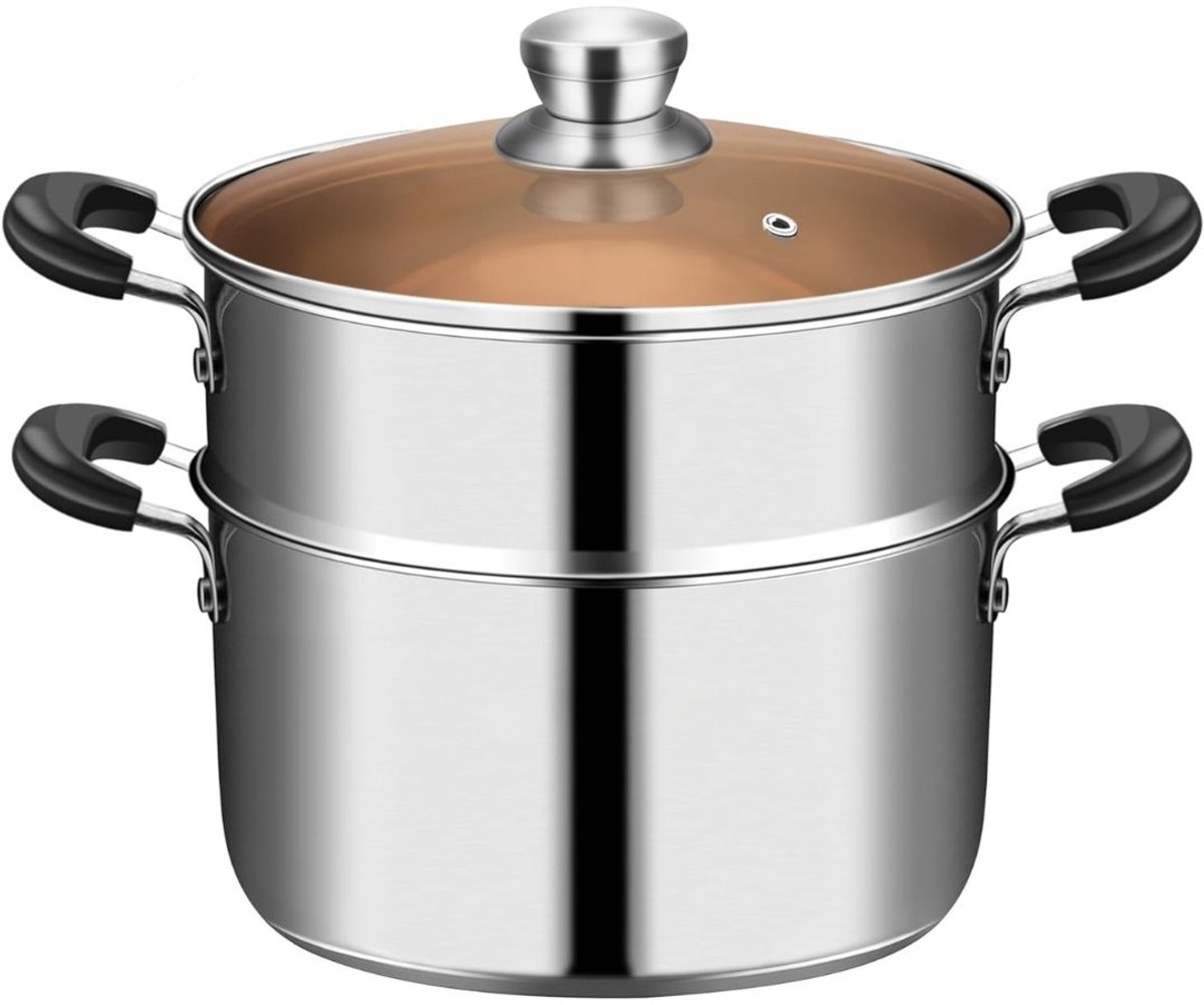 KAD® Stoompan - Stoompan Inductie - Stoompan Electrisch - Stoofpan Inductie Met Deksel - Zilver - 18cm x 18cm x 20cm