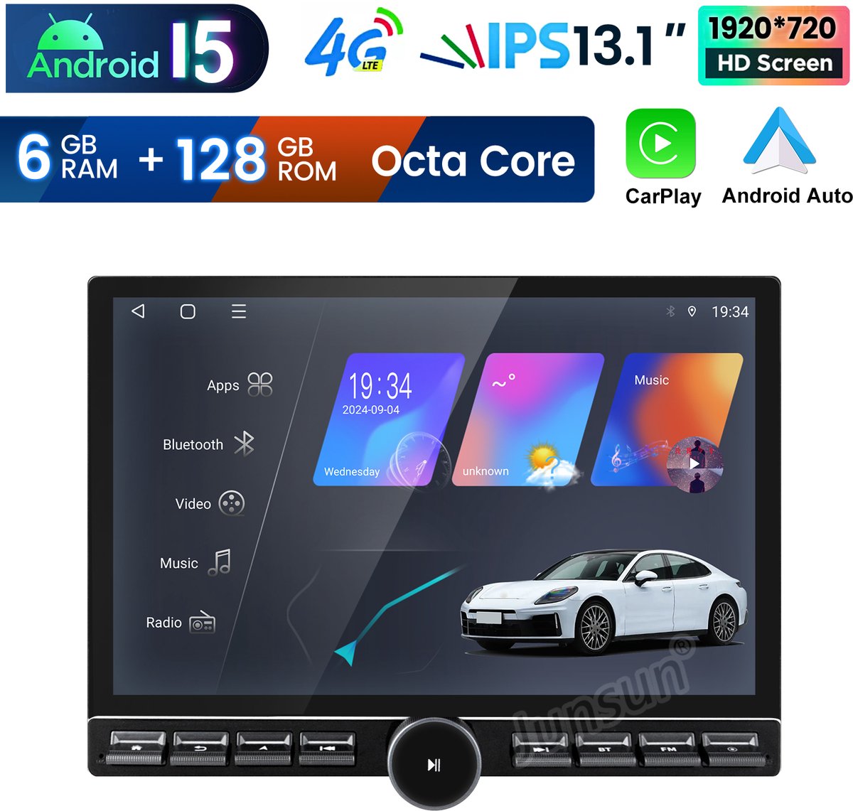 JUNSUN 13.1" Autoradio - Geschikt voor Fiat Ducato Citroen Jumper Peugeot Boxer (2007-2024), - Android 15 - 6+128 GB - Draadloos Carplay & Android Auto - Ccta-Core & GPS Navi & SWC & Bluetooth & Wifi 4G