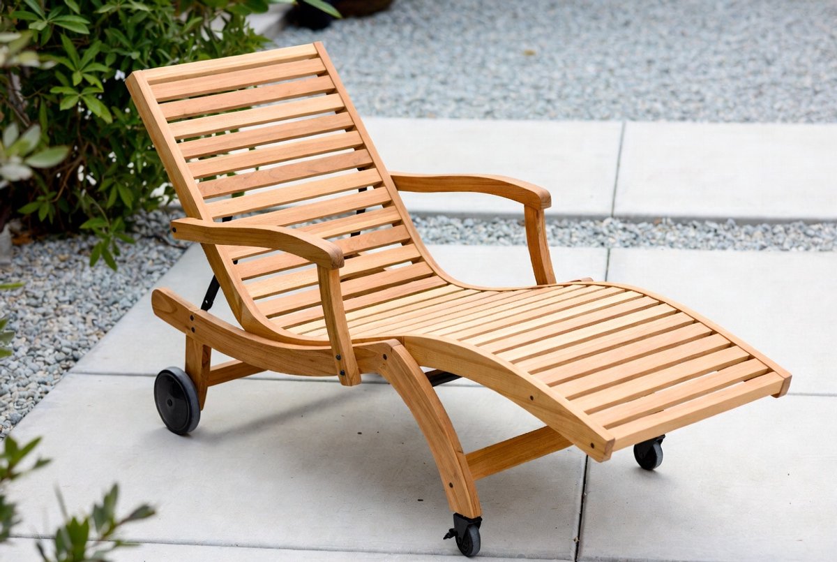 Acaciahouten Ligstoelen Set van 2 – Verstelbare Tuinligstoel met Voetsteun en Wielen – Premium Zonnestoel voor Tuin, Terras en Balkon – Massief Hout Relaxstoel Outdoor Industrohome Luxe