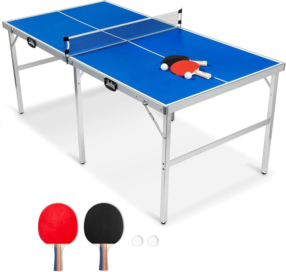 Opvouwbare Tafeltennistafel voor Binnen - Inclusief Net, Ballen en Bats - 180 x 90 x 76 cm, Ideaal voor Thuisgebruik en Sportieve Activiteiten