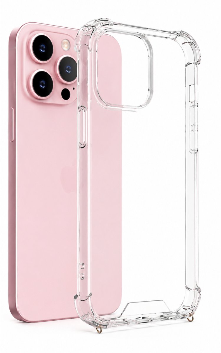4SMH® Telefoonhoesje Geschikt voor Apple iPhone 15 - Transparant Hoesje met Telefoonkoord haakjes - Harde TPU Phone Case - Smartphone & Telefoonhoesjes - Doorzichtig - Mobiele Telefoon Bescherming
