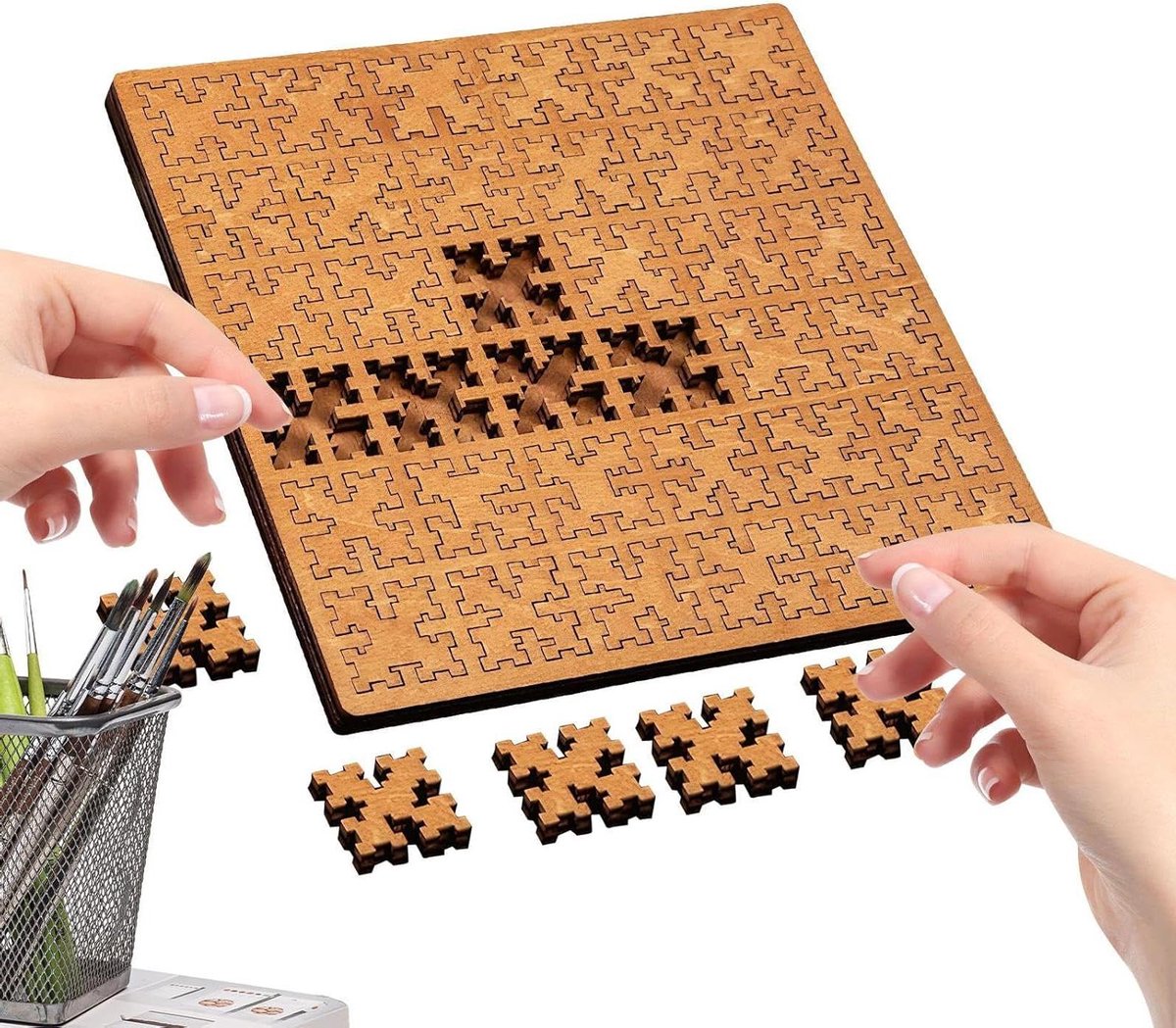 Houten Puzzel - Geometrische Vormen - Cognitieve Oefening - Gladde Textuur - 15 x 13 cm - Niet gespecificeerd
