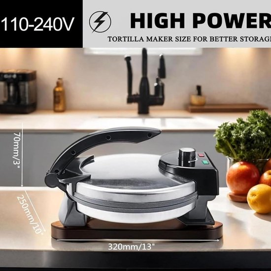Roti Maker - Chapati Maker - Diverse Gerechten Maken - Verstelbare Temperatuur - 10 inch - Zwart — afbeelding 4