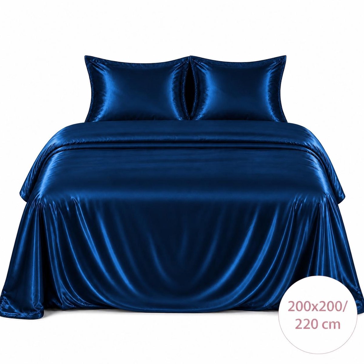 Satijnen Dekbedovertrek - Blauw - 200x200/220 - Luxe & Koel - Zacht & Ademend - Incl. Kussenslopen