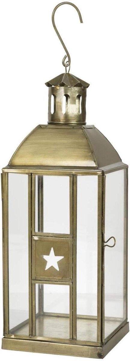 Decoratieve Lantaarn - Kaarsenhouder Glas - Sfeerverlichting Buiten - Danish Design Ster - 36 cm Hoog - Messing