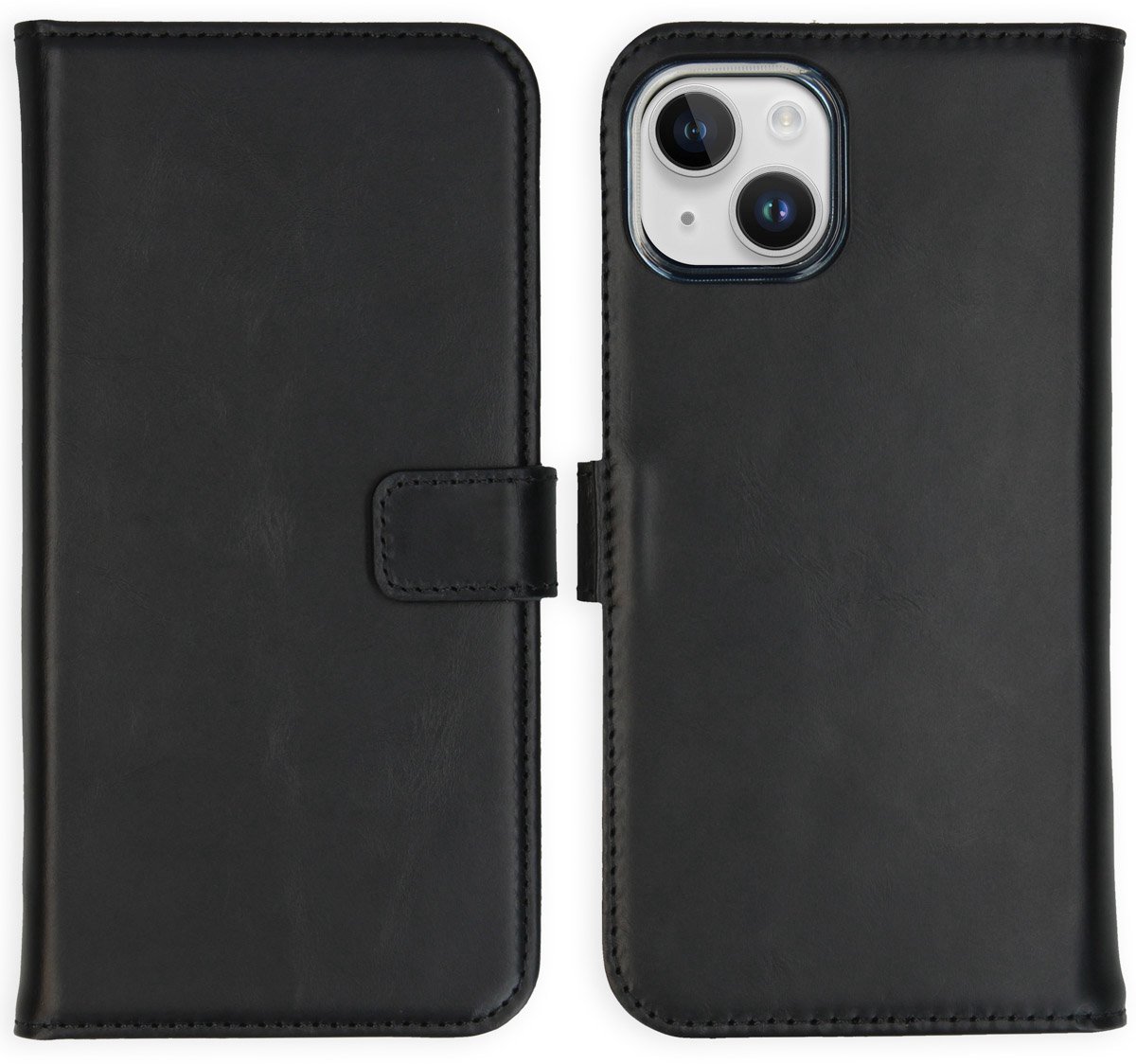 Selencia Hoesje - Geschikt voor Apple iPhone 15 Plus - Echt Lederen Bookcase - Zwart