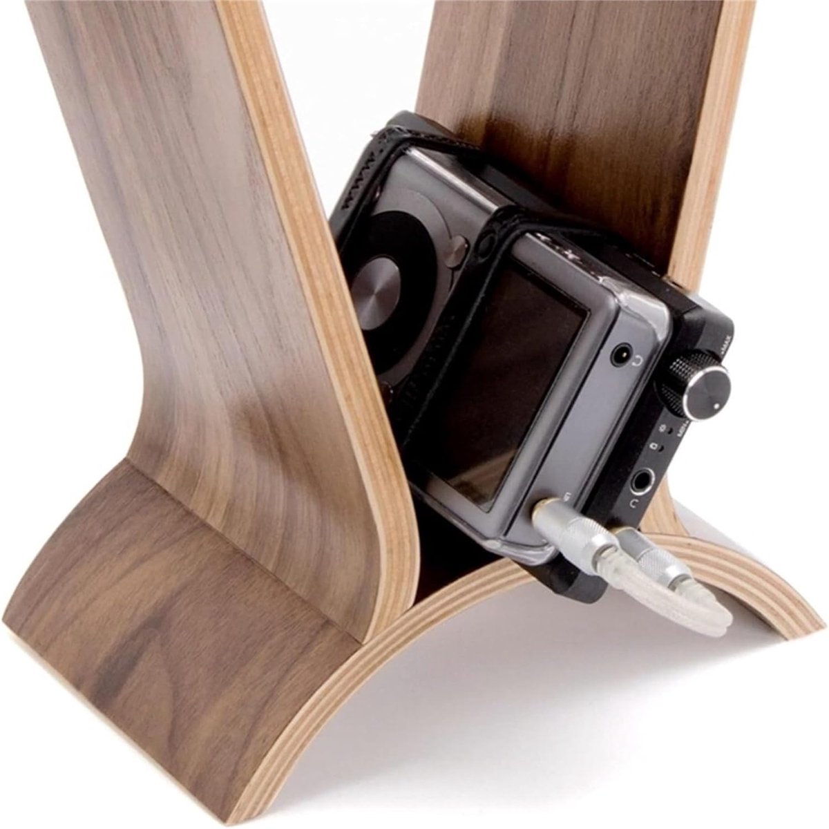 Hoofdtelefoon Houder - Oordopjes Display - Bureau Organisatie - Massief Hout - 25.5cm Hoog - Houtkleur — cadeau in Gadgets - foto 3