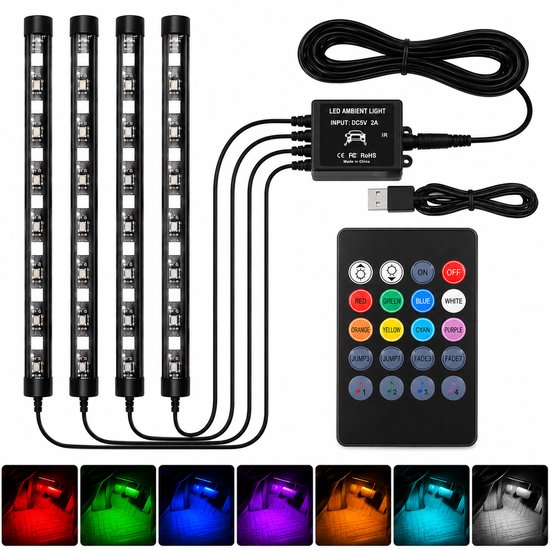 Auto Interieur Led Verlichting| Auto Led Verlichting | Auto Led Binnen Verlichting | Auto Sfeerverlichting | LED Verlichting met Afstandsbediening | LED Lamp Muziek |USB Variant | Sinterklaas Cadeau | Kerst
