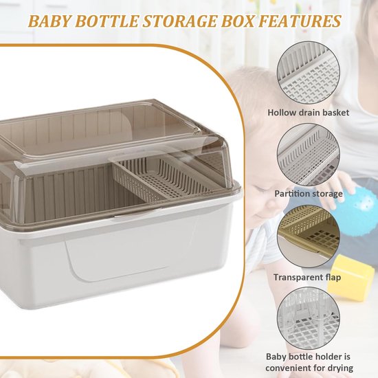 Babyfles Droogrek - Flessen Droogrek - Baby Benodigdheden Drogen - Stofdicht Deksel - 32x26x20 cm - Tawny — afbeelding 5