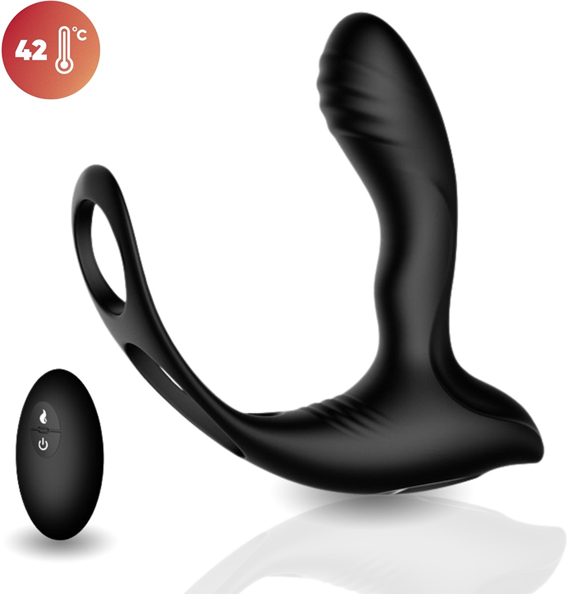 Rosebay Luxe Prostaat Vibrator met Cockring & Afstandsbediening - Anaal Vibrator - Prostaat Stimulator - Verwarmd tot 42°C - Seksspeeltjes voor Mannen - Zwart