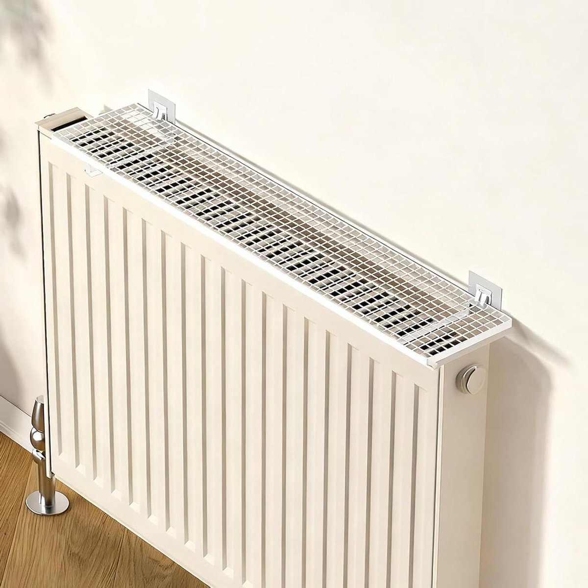 Radiatorplank - Plank voor verwarming - Ruimte organiseren - Zelfklevende haken - Diverse maten - Wit