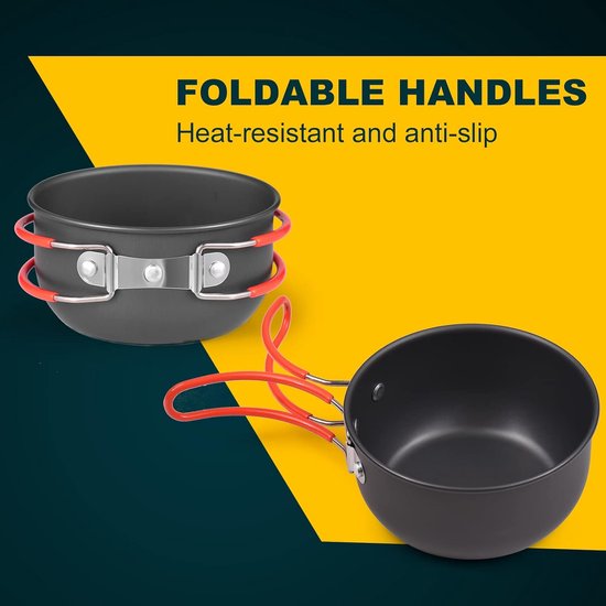 Premium Camping Cookware Mess Set with Portable Cooker Aluminium Non-Stick Pots Foldable Kitchen Utensils Complete Outdoor Cooking Set For Camping Hiking Backpack — afbeelding 3