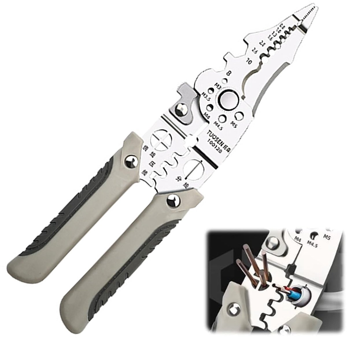 Virtubuy - Multifunctionele Draadstripper - Verstelbare Kabelknipper - Roestvrij staal - Crimp- en Stripfunctie - Handige Pliers - Voor Elektriciens