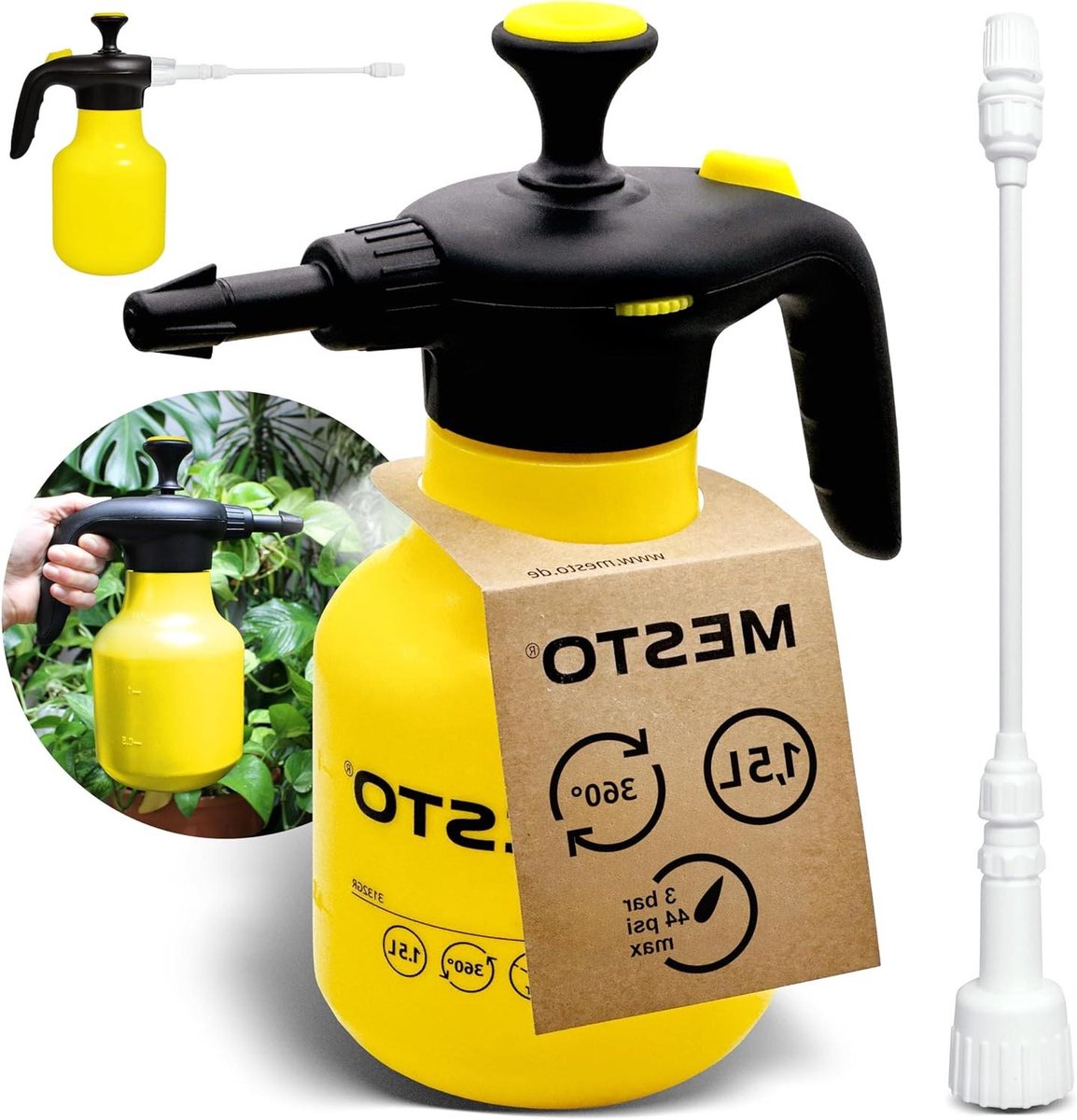 Druksproeier set - Planten sproeier - Planten verzorgen - 360 graden spuiten - 15 liter - Geel
