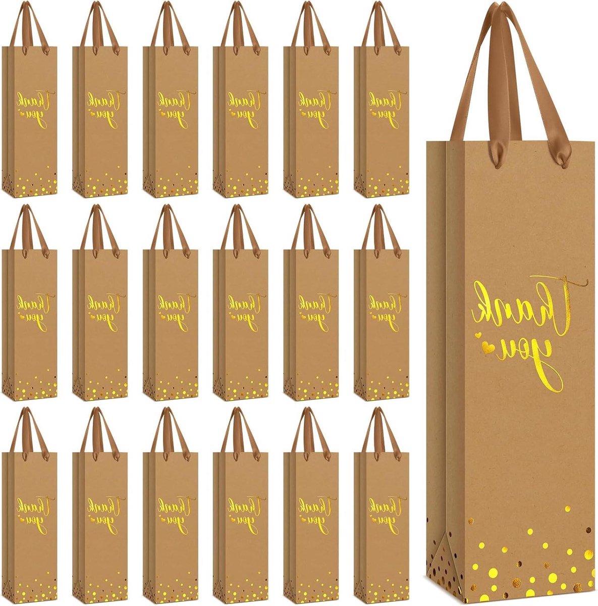 Wijn geschenkzakjes - Fles verpakking - Cadeau geven - Goudfolie bedankje - 30 stuks - Bruin