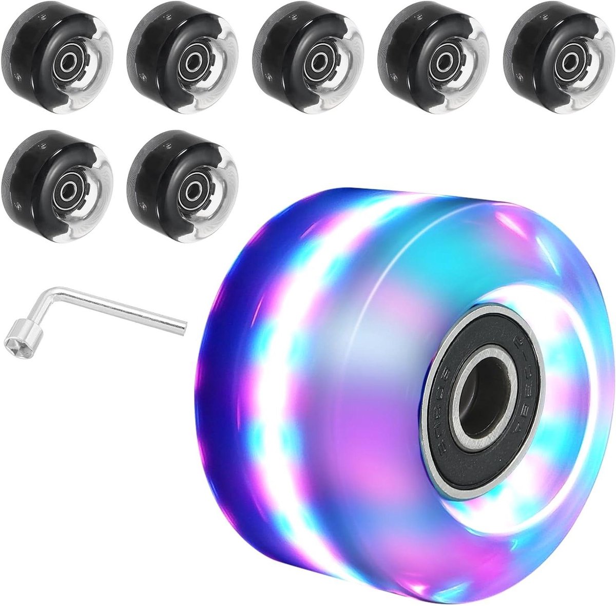 Rolschaats Wielen Set Cruiser Wielen Straat Skaten Ingebouwde Knipperlichten 8 Pack 58mm Meerkleurig
