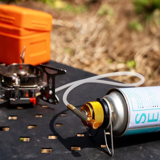 Allecto Camping gas cartridges - adapter met slang - Butaan gasfles voor schroefventielen - Goud - Gasfles adapter - Voor kamperen - 70 cm van Merkloos — afbeelding 5