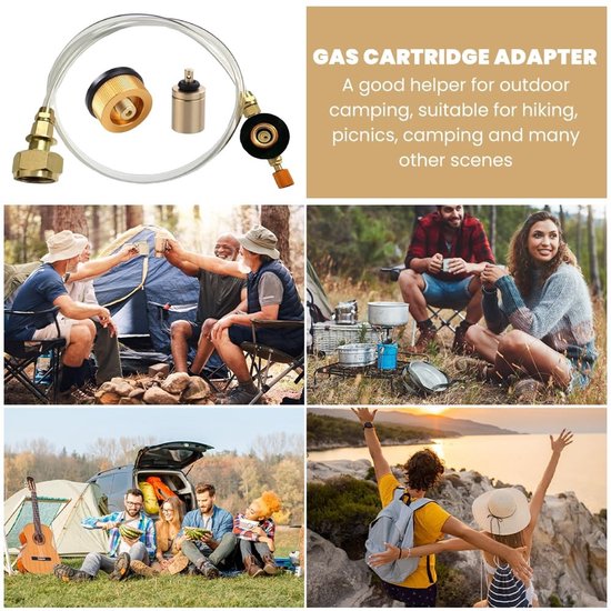 Allecto Camping gas cartridges - adapter met slang - Butaan gasfles voor schroefventielen - Goud - Gasfles adapter - Voor kamperen - 70 cm van Merkloos — afbeelding 4